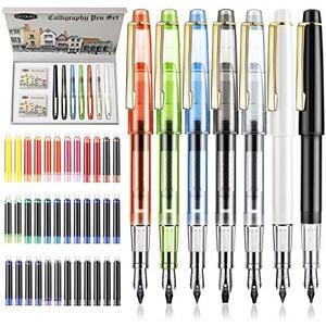 GC QUILL Calligraphy Set Fountain Pens 7 Different Size Nibs and 36 Assorted Ink Cartridges Kit for Calligraphy Lettering - Complete Easy Learning Set for Beginners F736