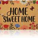 Gifeas Front Door Mat for Entrance, 17x30 Spring Floral Welcome Mats with Heavy Duty Backing for Outdoor Indoor, Home Sweet Home Faux Coco Coir Doormat Rug for Outside Porch Garage Home Funny Decor