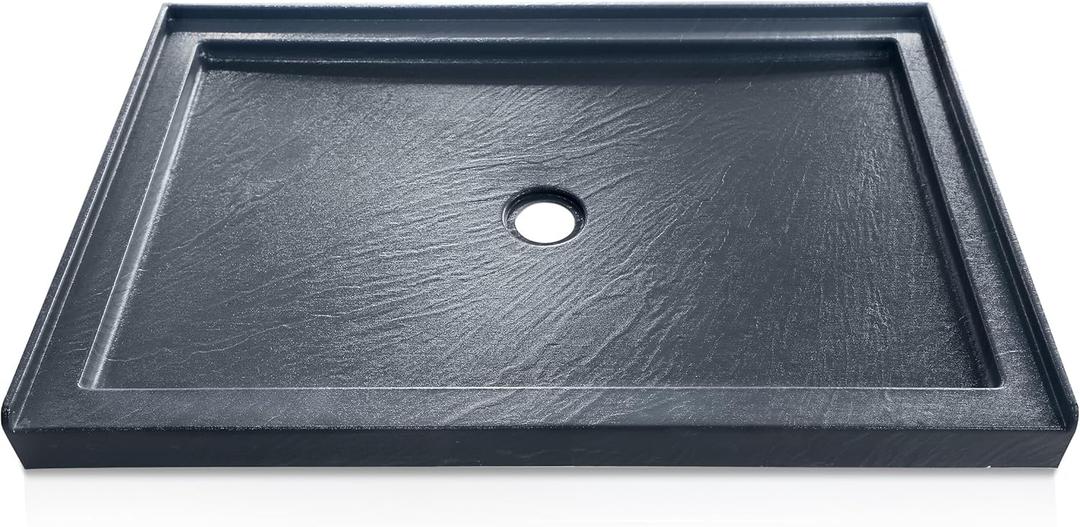CKB 48" L x 36" W Shower Base, Single Threshold, Center Drain with Slip Resistant Textured Surface, Gray Fiberglass Shower pan