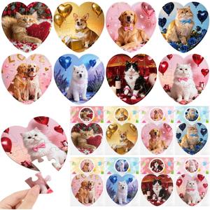 24 Pcs Valentine's Day Gift Cards with Heart Jigsaw Puzzles Set for Kids Valentines Puzzles Party Supplies for Boys Girls Valentines School Classroom Exchange Prizes Puzzle Party Favor Toys