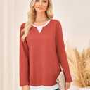 GRACE KARIN Women 2025 Fall Long Sleeve Shirts,Casual Crew Neck Colorblock Tunics,Waffle Knit Fashion Basic Tops (X-Large, Orange)