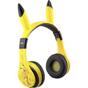 eKids Pokemon Kids Bluetooth Headphones, Wireless with Microphone, Includes Aux Cord, Volume Reduced, Foldable, Yellow