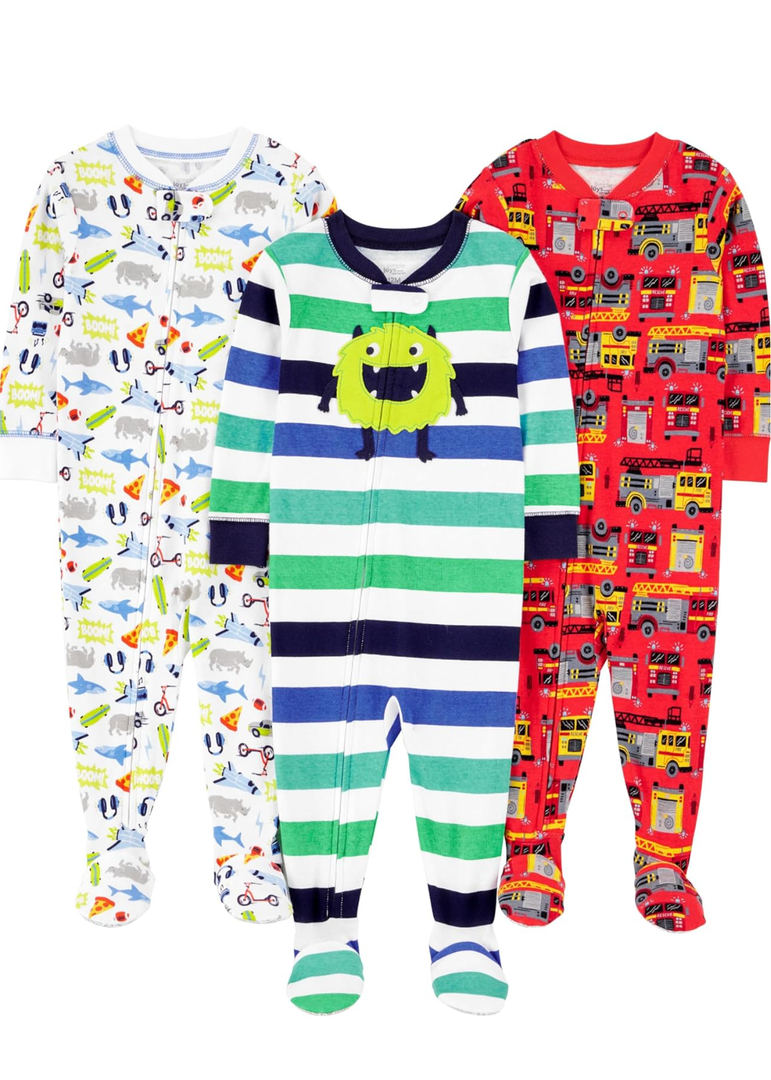 Simple Joys by Carter's Baby-Boys 3-pack Snug Fit Footed Cotton Pajamas 24 months