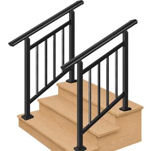 2 Pack 3-Step Hand Rails for Outdoor Steps with Black Balusters