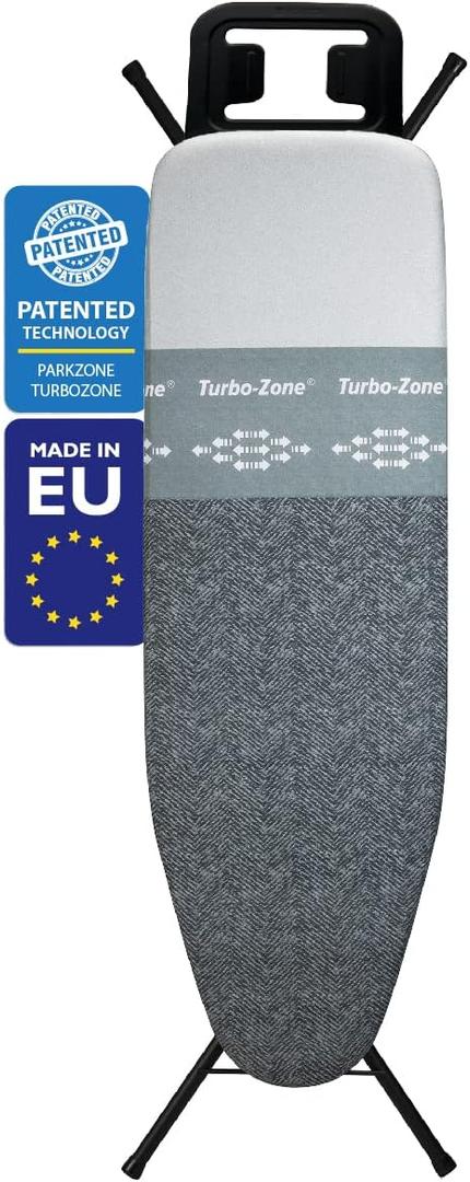 Bartnelli Classic Ironing Board with New Patent Technology | Made in Europe Iron Board with Patent Fast-Glide Zone, 4 Layer Cover & Pad, Height Adjustable, Safety Iron Rest, 4 Premium Steel Legs (Black/Black)