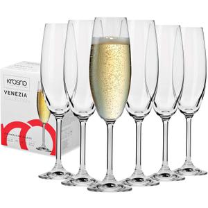 Krosno Crystal Champagne Flutes, Set of 6, 6.8 oz, Venezia Collection, Lead-Free Glass, Flutes for Prosecco, Sparkling Wine, Champagne and Mimosas, Dishwasher Safe, Made in Europe
