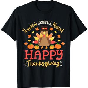 Thankful Grateful Blessed Happy Thanksgiving Turkey Gobble T-Shirt XL 