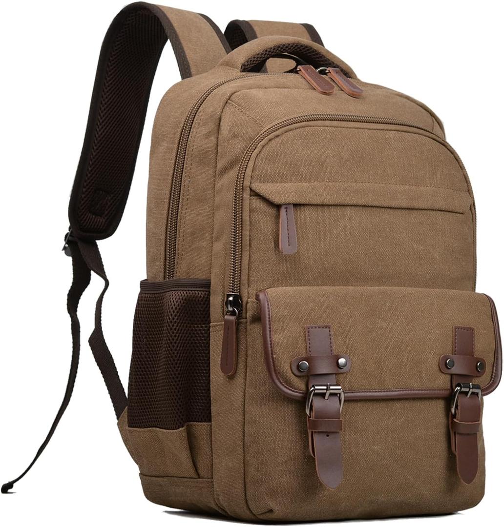 Canvas Laptop Backpack, Vintage Daypack for Men Women,Travel Work Rucksack College Bookbag Computer Bag Fits 15.6 Inch Laptop (Coffee)