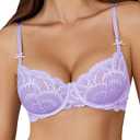 Avidlove Women's Sexy Lace Bra Sheer Underwire Unlined Balconette Everyday Bras Lingerie (Purple, L)