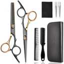 Hair Cutting Scissors Kit, Fcysy Professional Barber Shears Set with Hair Scissors Thinning Shears, Tijeras para Cortar Cabello Haircutting Sheers Hair Cut Blending Salon Scissor for Men Women Pet (Goldblack)