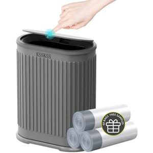 KSSKSS 1.8 Gallons Small Stainless Steel Trash Can with Press Type Lid, Slim Bathroom Garbage Bin, Removable Liner Bucket, Dog Proof Narrow Wastebasket with Pop-Up Lid for Bedroom,Toilet (Gray)