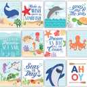 Hadley Designs 6 Ocean Wall Decor - Beach Room Decor for Toddlers, Seahorse and Whale Pictures Wall Decors for Kids, Reversible Unframed Ocean Art for Kids Bedroom, Made in USA
