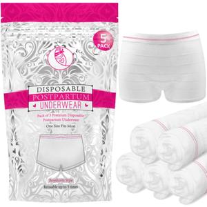 Ninja Mama Disposable Postpartum Underwear (Without Pad) with Storage Pouch. Washable Mesh Panties for Women (5 Count). Labor and Delivery Maternity Surgical and C Section Hospital Bag - One Size