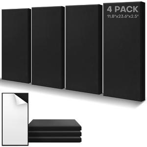 4Pack Fiberglass Acoustic Panels, Self Adhesive Sound Proof Foam Panels for Walls, Sound Dampening Panels for Studios, Office, Home Theater Soundproofing Absorbing Noise Reducing, 23.6x11.8x2.5" Black