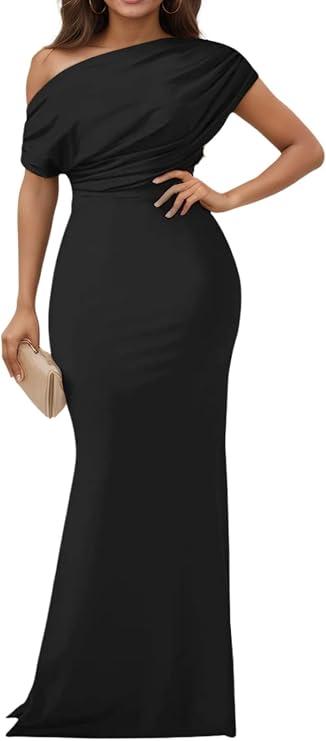 Formal Dresses for Women Elegant Off Shoulder Evening Party Gowns Sexy Bodycon Ruched Prom Wedding Guest Dress, Size M