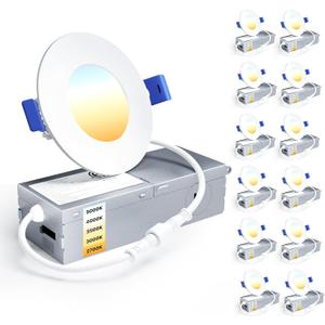 Ensenior 12 Pack 3 Inch LED Recessed Ceiling Light, Dimmable, 2700K-5000K 5CCT, 500LM 6W 120V, High Brightness Canless Wafer Downlight - ETL&FCC&IC