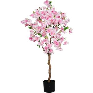 4FT Artificial Cherry Blossom Tree, Lifelike Pink Cherry Plant in Pot for Indoor Garden, Office, Wedding, Party & Hotel Decoration