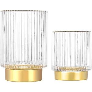 DASITON Makeup Brush holder Organizer,Crystal Cosmetic Makeup Brush Glass Brushes Storage Holder, Vintage Make Up Brush Cup Pen Pencil Holder striped vase(Clear S+L)