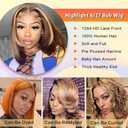 EQ DUOUPA 14 Inch Highlight Bob Wig Human Hair 180 Density Highlight 13x4 HD Lace Front Wigs Omber P4/27 Human Hair Bob Wigs