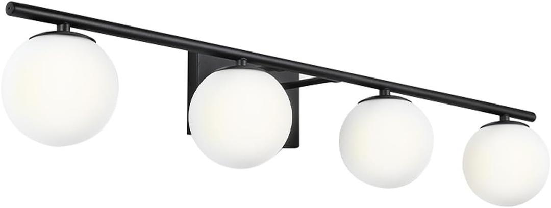New Bathroom Vanity Light Fixtures Matte Black Milk White Globe Glass Shade 4 Lights Modern Wall Bar Sconce Over Mirror(4 lights-35.43inch)