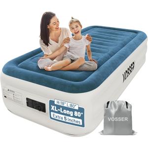 Twin Air Mattress with Built-in Pump, Fast & Easy Inflation/Deflation Inflatable Mattress, Foldable Blow Up Mattress with Storage Bag, Inflatable Bed for Home, Camping & Guests (Blue)