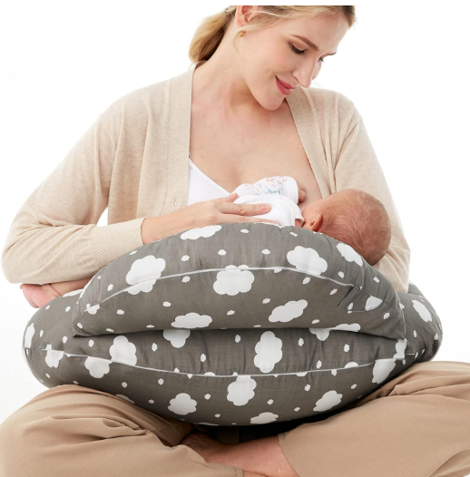Momcozy Nursing Pillow for Breastfeeding, Original Plus Size Breastfeeding Pillows for More Support for Mom and Baby, with Adjustable Waist Strap and Removable Cotton Cover, Grey