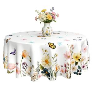 Xumuyin Spring Tablecloth 60 x 60 Inch Round Watercolor Flowers Table Cover Waterproof Wipeable Reusable for Kitchen Restaurant Home Parties Season Decor