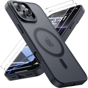 for iPhone 16 Pro Case with 2X Screen Protectors [Compatible with MagSafe] Military Grade Drop Protection Skin Feeling Back Cover Shockproof Slim Fit iPhone 16 Pro Phone Case 6.3 inch, Black