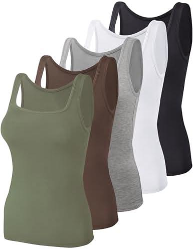 BQTQ 5 Pack Women's Tank Tops Square Neck Sleeveless Ladies Tank Top Undershirts, M