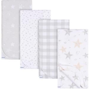 Gerber Unisex Baby 100% Cotton Flannel Receiving Blankets 30x30 Inches (Pack of 4), Celestial, One Size