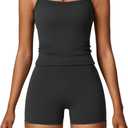 Two Piece Workout Sets For Women Tank Top Matching High Waist Booty Lifting Shorts Gym Yoga Active Wear Outfits (Large, Black)