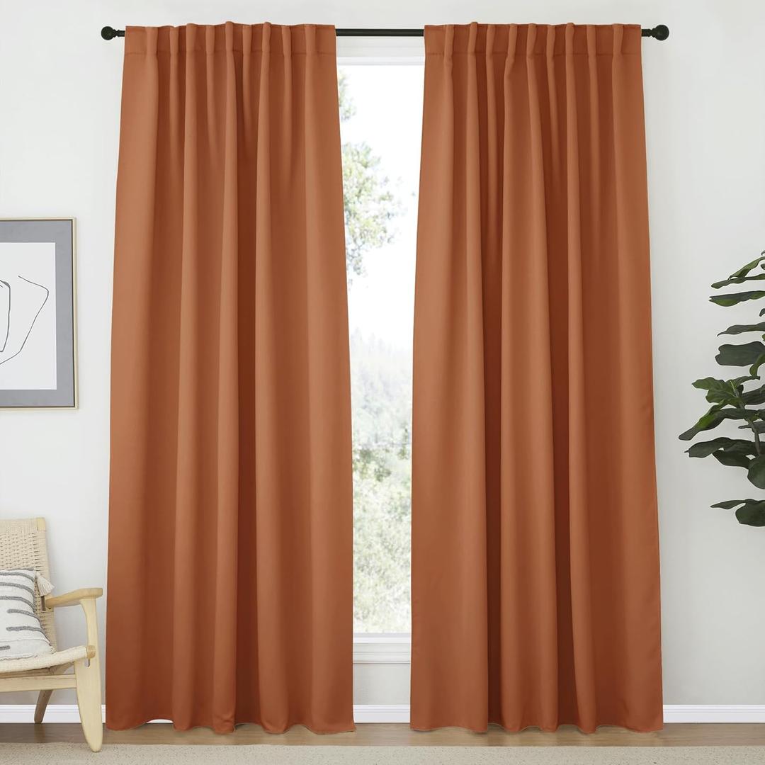 NICETOWN Halloween Blackout Curtains 84 inches Long for Living Room, Rod Pocket & Back Tab Window Curtains, Eatra Long Drape Panels for Office (Burnt Orange, 70" W x 84" L per Panel, 2 PCs)