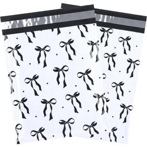 RUSPEPA 100 Pcs Black Bow Poly Mailer, Cute Bowknot Waterproof Shipping Mailers, Heavy Duty Self Adhesive Shipping Bags for Large Mailing Envelopes Bulk Tear Resistant Packaging, 10 x 13 Inches