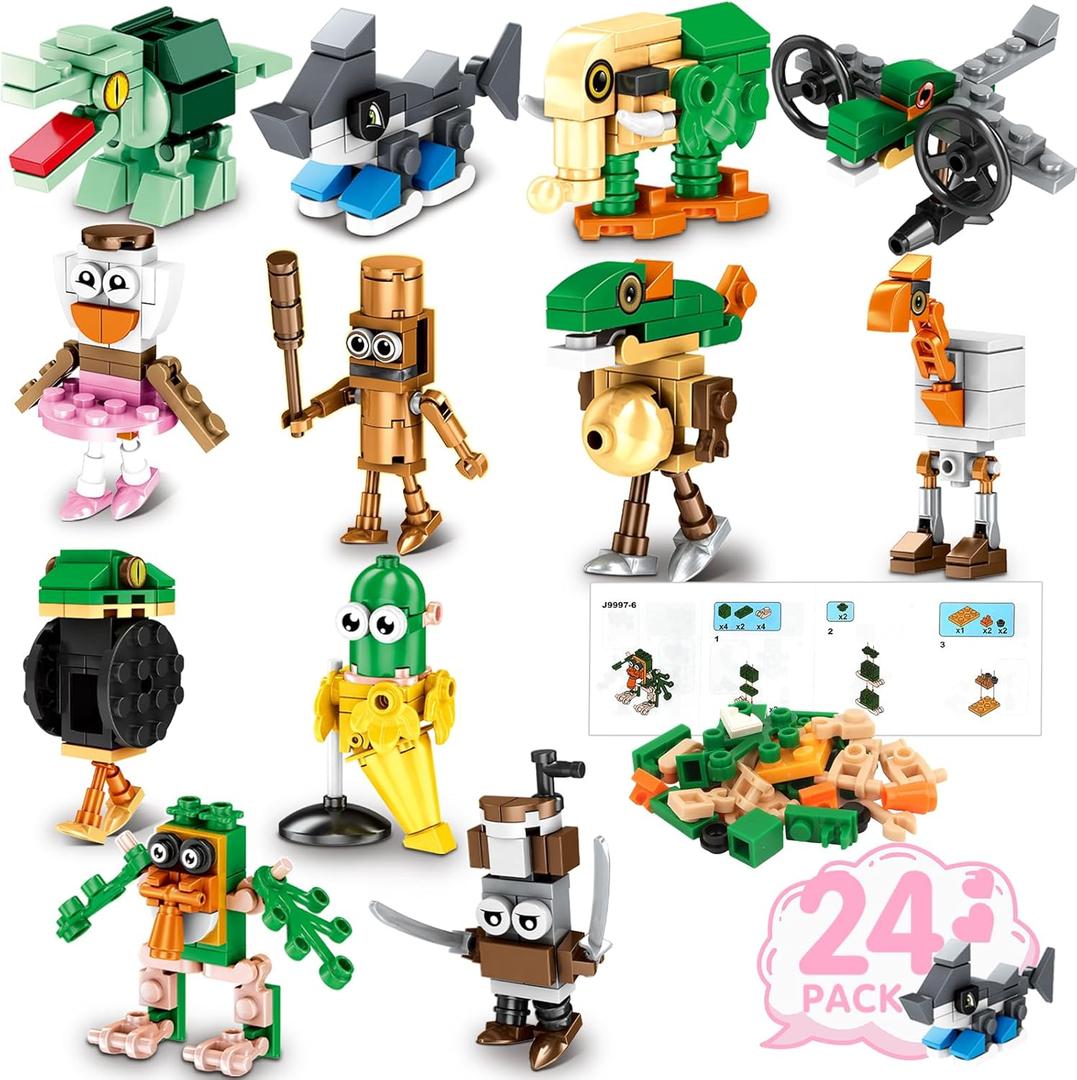 Valentines Day Gifts for Kids, 24 Pack Building Blocks with Valentines Day Cards Class Valentines Gifts for Class Classroom School Boys Girls Party Favors Exchange (Blue)