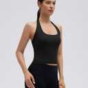 SUUKSESS Women Padded Halter Sports Bra Backless Longline Workout Crop Tank Tops (Black, S)