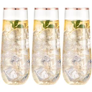 SUT 36 PCS Stemless Champagne Flutes 9 Oz - Shatterproof Plastic Toasting Glasses with Rose Gold Rim, Elegant Disposable Cups for Weddings, Parties, Mimosas & Cocktails