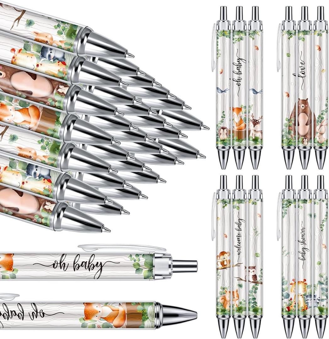 Chuangdi 24 Pcs Woodland Animals Baby Shower Ballpoint Pens Favors Bulk Retractable Ballpoint Pen Black Ink with Gifts for Guests School Supply