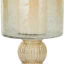 Deco 79 Glass Handmade Turned Style Pillar Hurricane Lamp with Faux Mercury Glass finish, 6" x 6" x 11", Brown (SMALL SIZE)