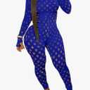 MENCCINO One Piece Jumpsuits for Women Sexy See Through Hollow Out Long Bodycon Pants Leggings Club Outfits, Large