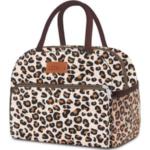 Coobiiya Lunch Bag box for Women, Small Cute Leakproof Lunch Pail Large Capacity Reusable Insulated Cooler Lunch Container for Work/ Office/ Picnic/ Beach - Leopard