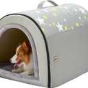 Jiupety 2 in 1 Dog House Indoor, Comfy Cave Bed Covered Dog Bed, Portable House for Medium and Large Dogs, 2XL(35"27"26"), Up to 70 Lb, Grey