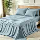 KAKIJUMN 6 Piece Queen Sheets Set, Rayon Derived from Bamboo Blend, Dusty Blue