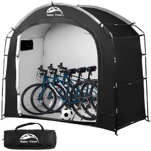 Happy Travel Bike Storage Shed Tent, Waterproof Portable Bicycle Cover with 30% More Top Storage Space for 2/3/4/5 Bikes,Clips Easy Setup Outdoor Sheds Shelter for Motorcycle, Garden Tools, Lawn Mower