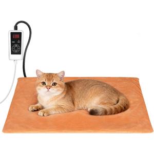 RIOGOO Pet Heating Pad, Electric Heating Pad for Dogs and Cats with Timer, 6 Level Adjustable Temperature Dog Heated Blanket (Brown, S: 20x15)