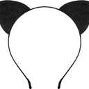 Edoneery Halloween Cat Ears Headband for Women, Furry Leopard Cat Ear Hairband, Costume Hair Accessory for Cosplay Parties (Black)