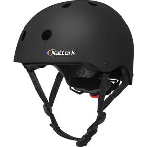 Nattork Kids Helmet Protective Gear, Removable Liner for Multi-Sports Skateboard, Skates, Bike, Scooter Age 4-12 Kids Youth Adults (Small (18.11'' - 19.69'' / 46cm - 50cm), Black)