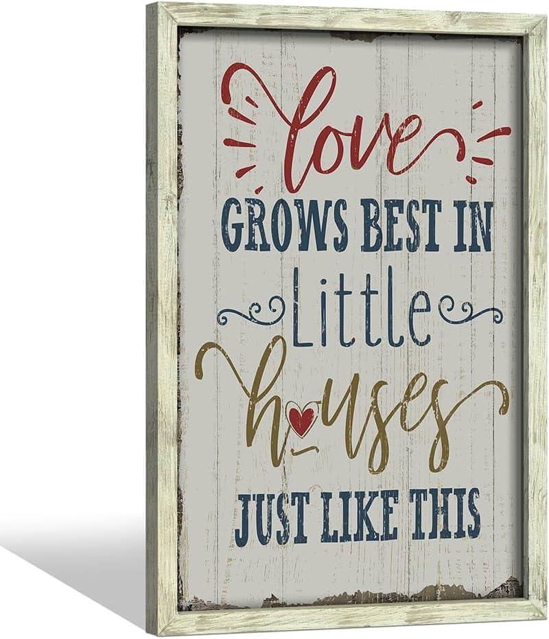 Rustic Home Sign Wall Decor: Farmhouse Family Quotes Wood Framed Art Print Inspirational Love Saying Picture Artwork for Bedroom Living Room Country House Decorations (16'' x 24'')