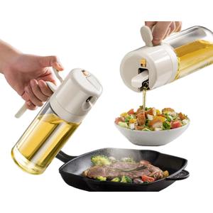 2 in 1 Glass Oil Sprayer and Dispenser for Kitchen, 550ml Olive Oil Bottle, Leakproof Food-Grade Oil Mister & Pourer for Air Fryer, BBQ, Salad, Baking