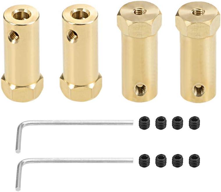 uxcell Hex Coupler 5mm Bore Motor Hex Brass Shaft Coupling Flexible Connector for Car Wheels Tires Shaft Motor 4pcs