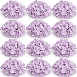 Hydrangea Flower Balls for Centerpieces - 12 PCS Artificial Floral Arrangement with Base, 8 Inch Diameter Fake Silk Kissing Ball for Wedding Table Home Party Decor - Lilac